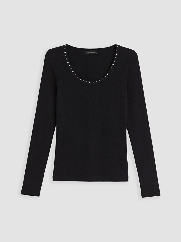 LCW EVERYDAY U Neck Rhinestone Embellished Women's Ribbed Body