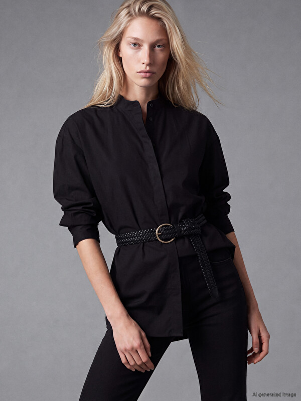 LCW Vision Grandad Collar Oversize Women's Shirt