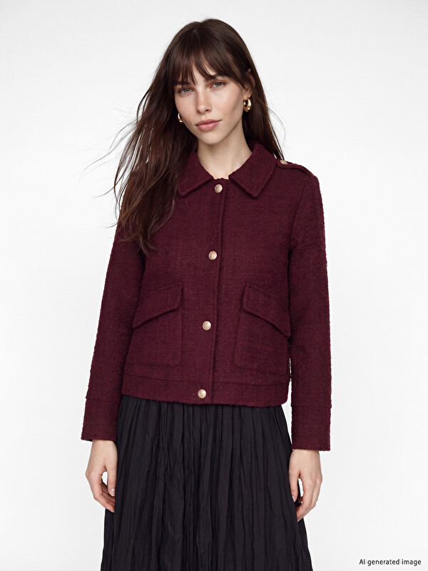 LCW Vision Shirt Collar Women's Tweed Jacket