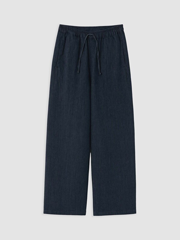 Natuvera Beli Lastikli Wideleg Kadın Jean Pantolon