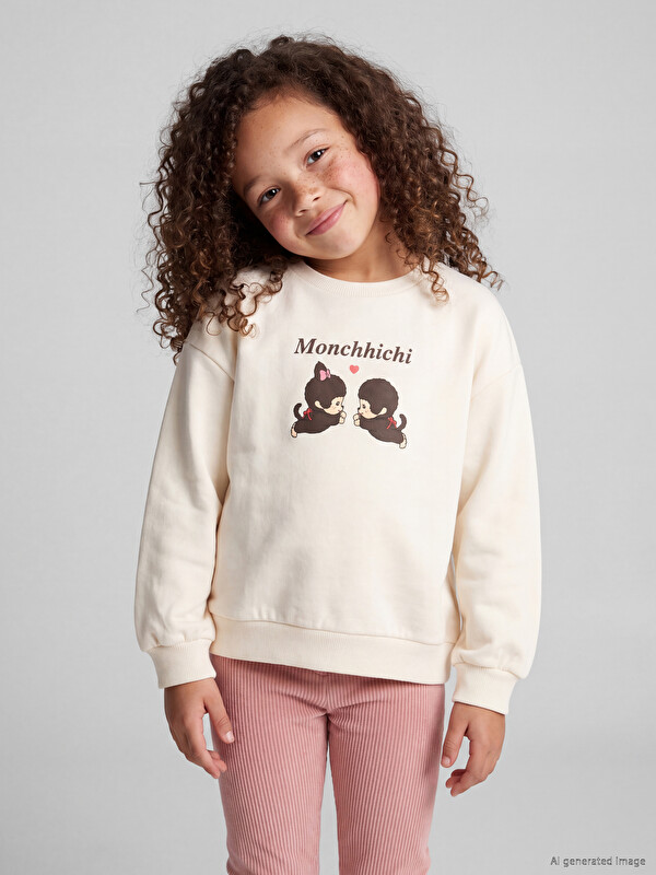 LCW Kids Monchhichi Baskılı Kız Çocuk Sweatshirt