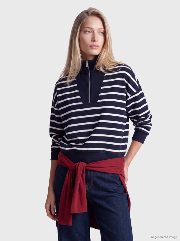 LCW Vision Çizgili Oversize Kadın Sweatshirt