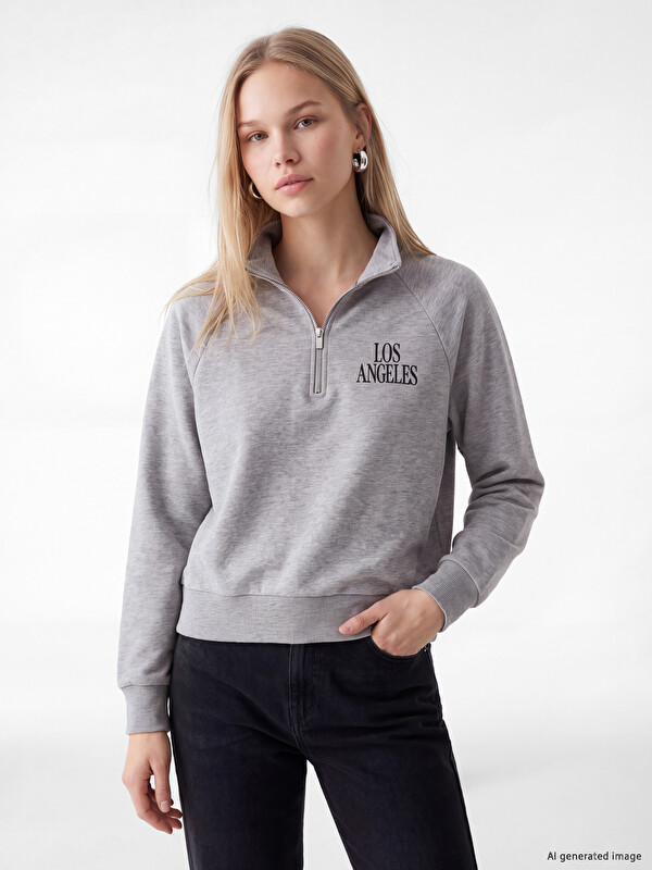 LCW Vision Dik Yaka Baskılı Kadın Sweatshirt