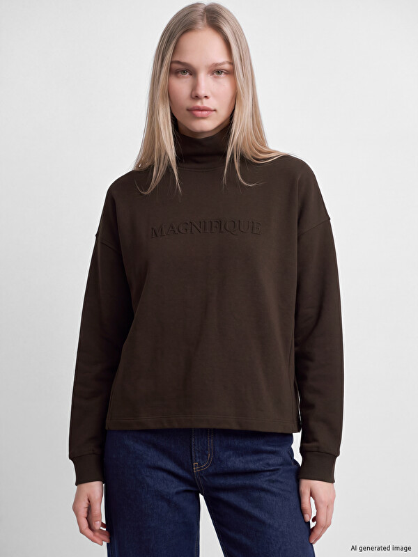 LCW Vision Half Mock Turtleneck Printed Women's Sweatshirt