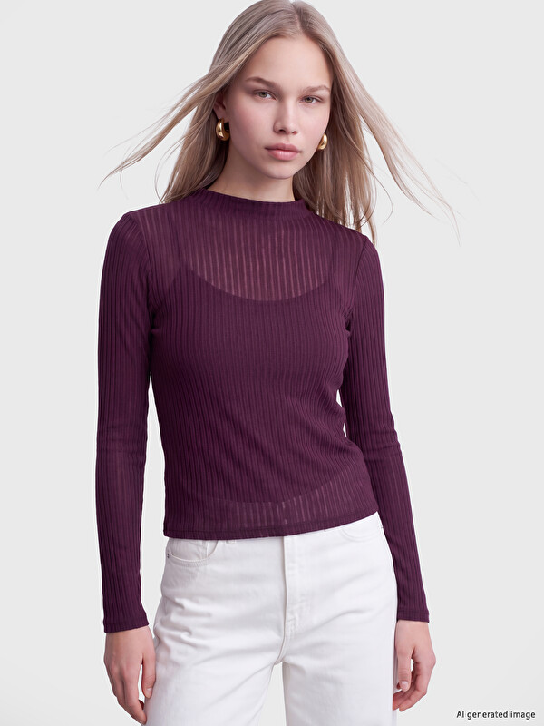 LCW Vision Mock Neck Women's Ribbed Body