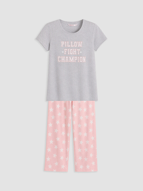 LCW DREAM Bisiklet Yaka Baskılı Kadın Pijama Takım