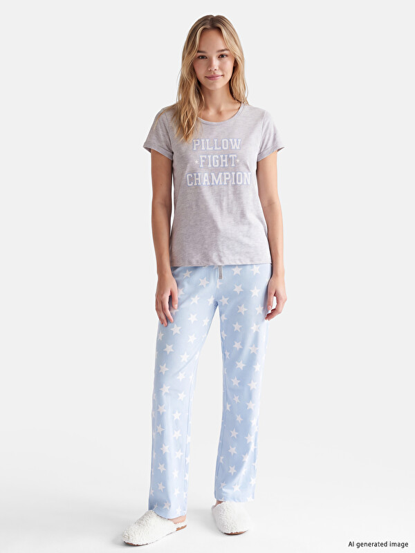 LCW DREAM Crew Neck Printed Women's Pyjamas Set