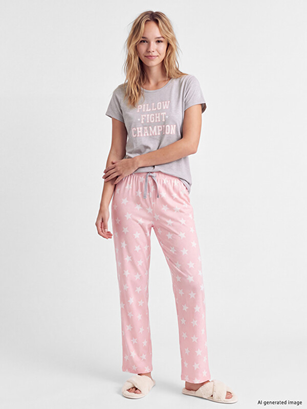 LCW DREAM Crew Neck Printed Women's Pyjamas Set