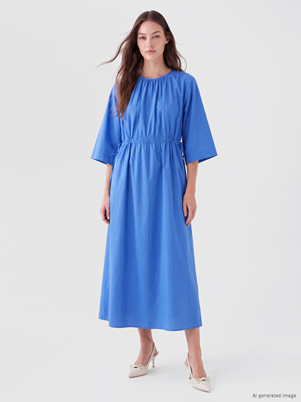 LCW Modest Crew Neck Fitted Waist Dress