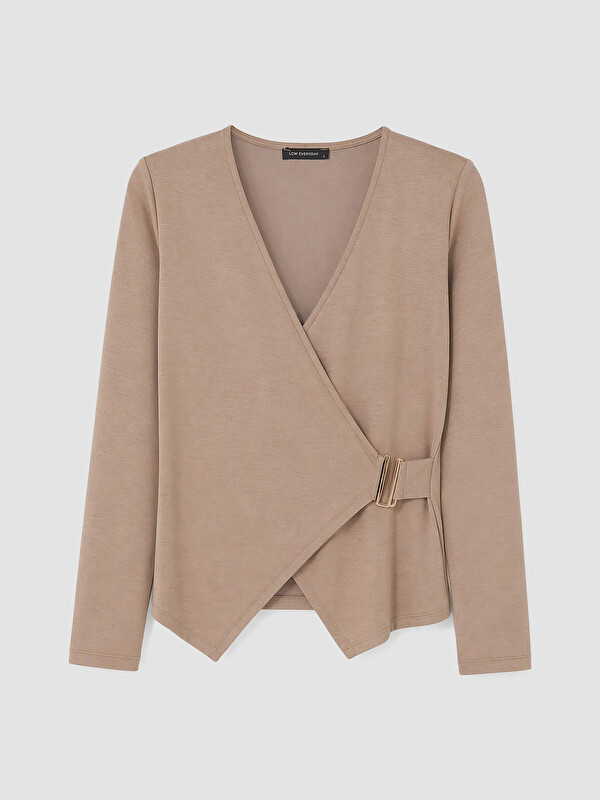 LCW EVERYDAY Double Breasted Collar Gathered Soft Touch Blouse