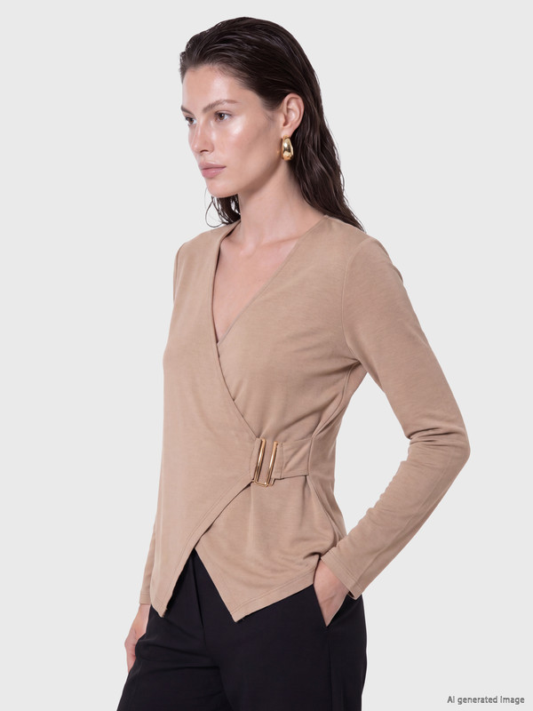LCW EVERYDAY Double Breasted Collar Gathered Soft Touch Blouse