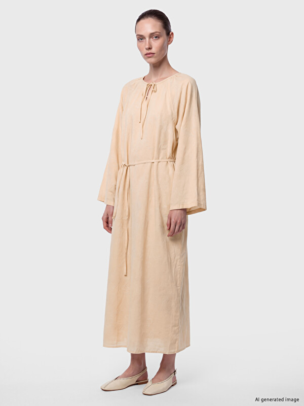 LCW Comfort Tie Neck Embroidered Dress