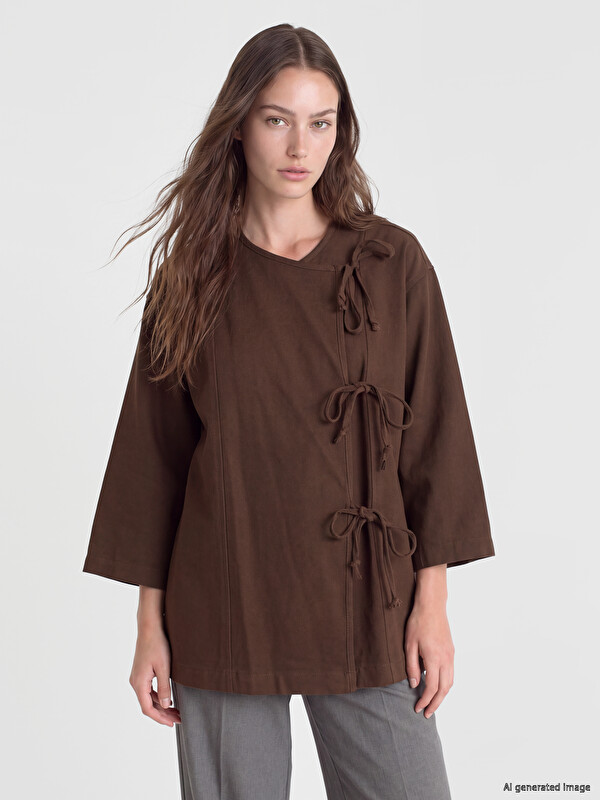 LCW Modest Double Breasted Collar Women's Kimono