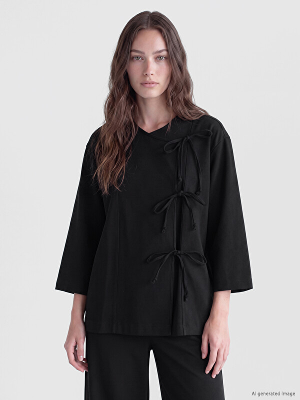 LCW Modest Kruvaze Yaka Bağcıklı Kadın Kimono