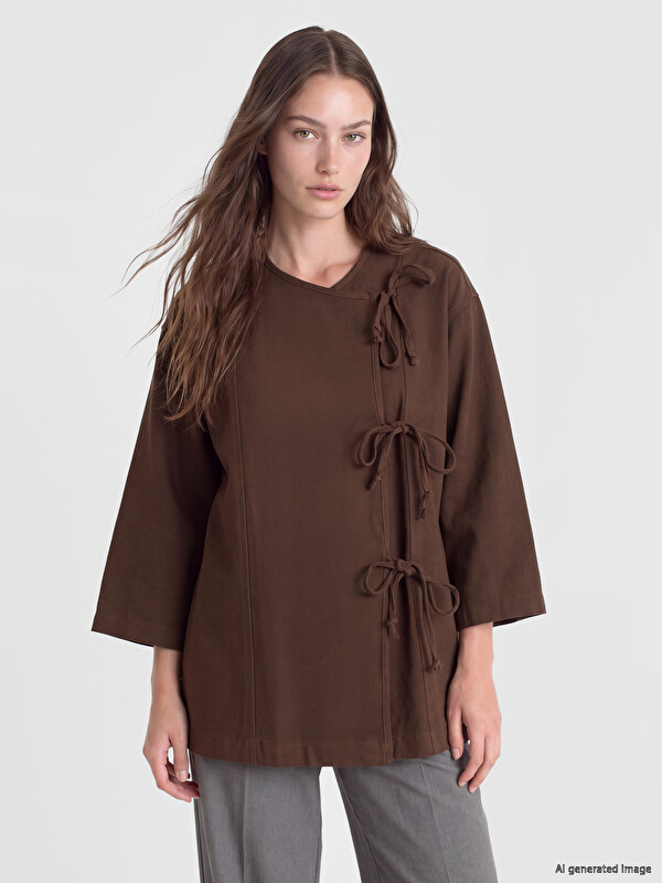 LCW Modest Double Breasted Collar Women's Kimono