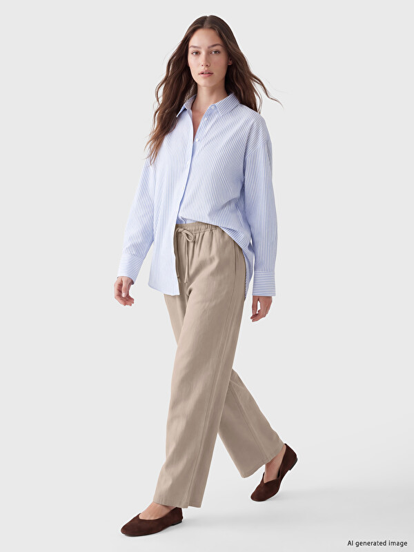 LCW Modest Beli Lastikli Kadın Geniş Paça Pantolon