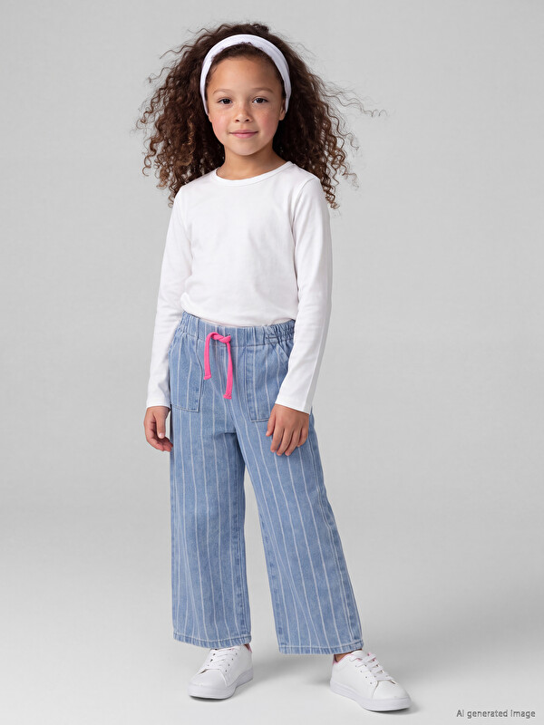 LCW Kids Weitbeinige Gestreifte Mädchenjeans