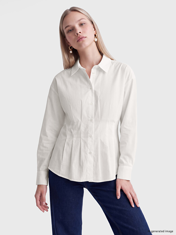 LCW Vision %100 Cotton Pleated Women's Shirt