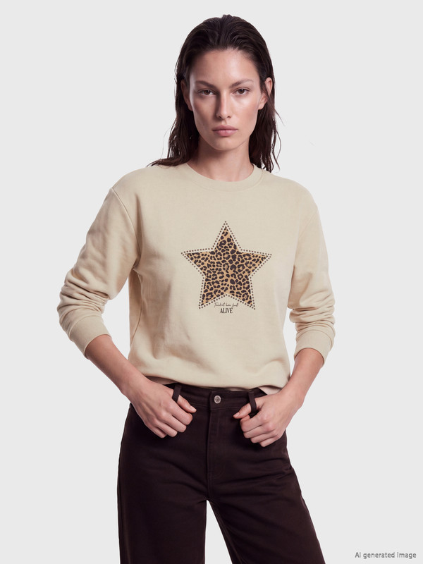 LCW EVERYDAY Leopard Star Printed Women's Thick Sweatshirt