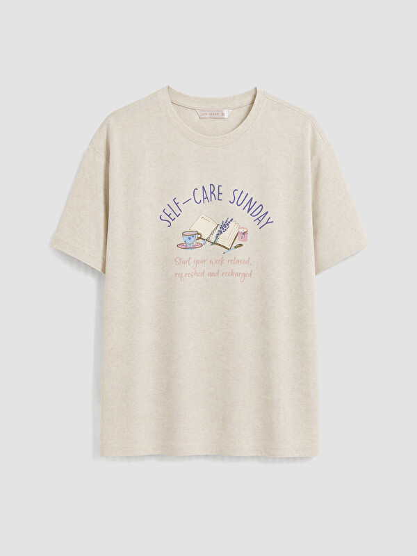 LCW DREAM Bisiklet Yaka Baskılı Kadın Pijama Üstü