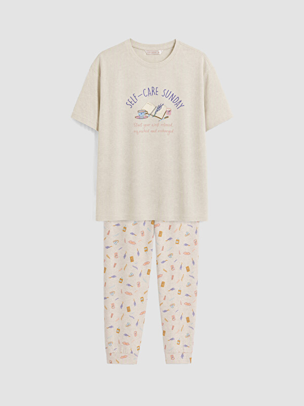 LCW DREAM Bisiklet Yaka Baskılı Kadın Pijama Takımı
