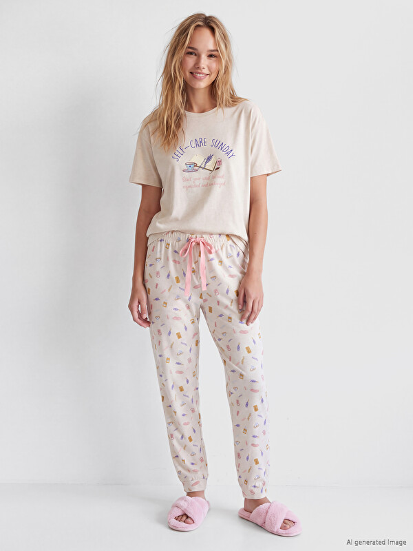 LCW DREAM Crew Neck Printed Women's Pyjamas Set