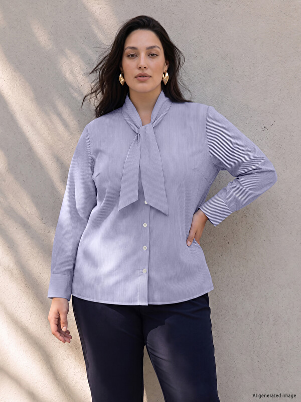 LCW Curve Ženska košulja Plus Size sa kragnom na vezanje