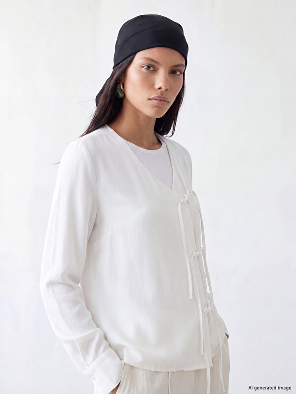 LCW Modest V Yaka Bağlama Detaylı Kadın Kimono