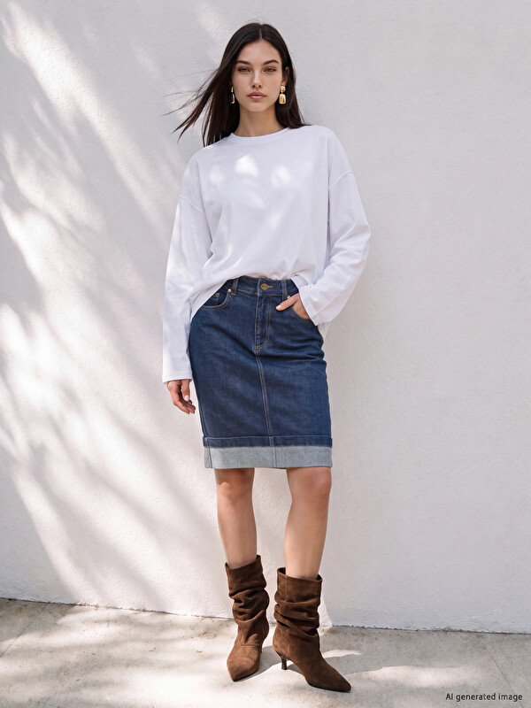 Soulife Fermuarlı Mini Jean Etek