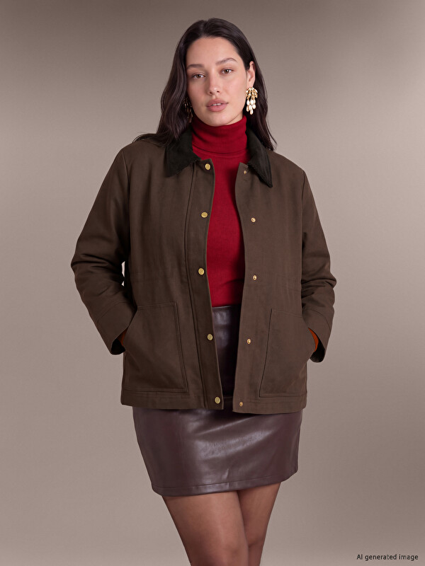 LCW Curve Plus Size Velvet Collar Women's Coat