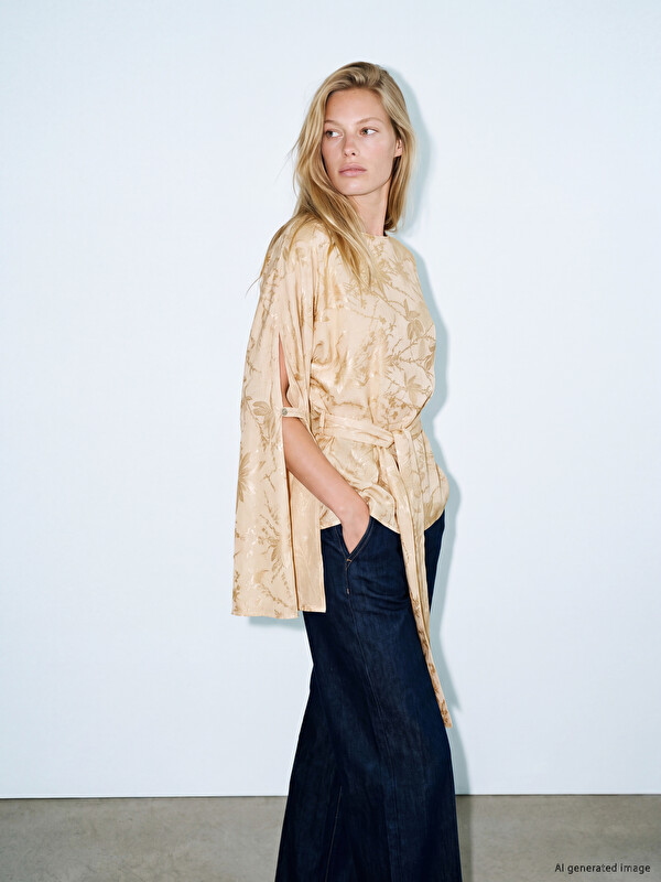 LCW Vision Bisiklet Yaka Desenli Bluz