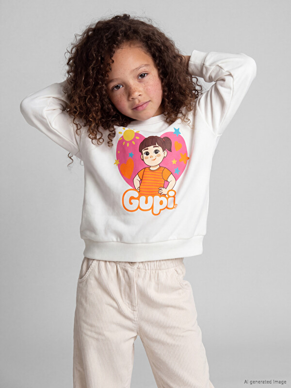 LCW Kids Gupi Baskılı Kız Çocuk Kalın Sweatshirt