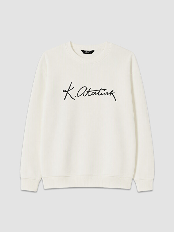 XSIDE Atatürk İmzası Baskılı Erkek Kalın Sweatshirt