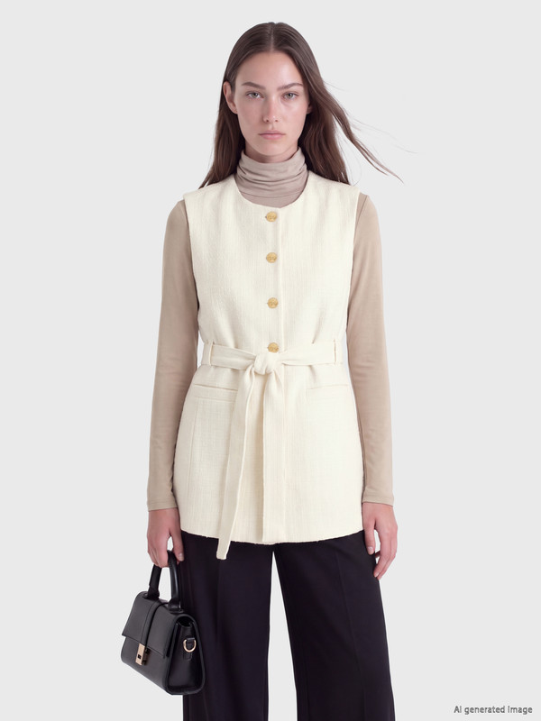 LCW Modest Crew Neck Tweed Women's Classic Waistcoat