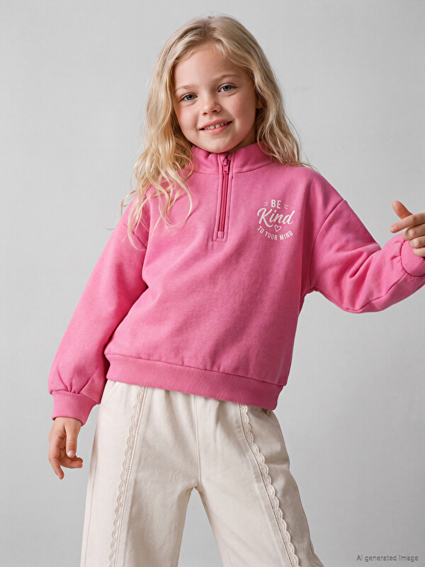 LCW Kids Mock Neck Girls' Thick Sweatshirt