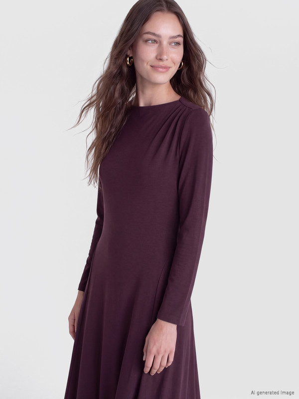 LCW Modest Fitted Waist Sweat Dress