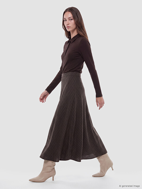 LCW Modest Zippered Plaid A-line Skirt