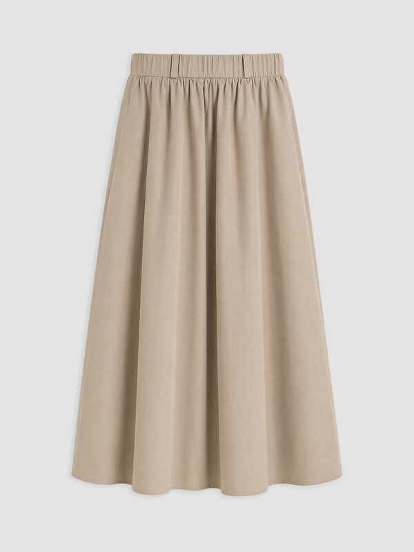 LCW Modest Elastic Waist Poplin Flared Skirt