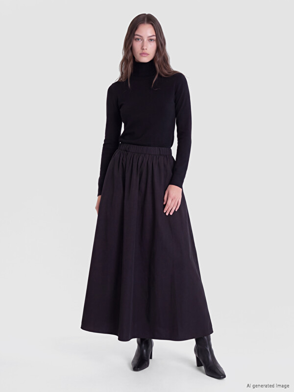 LCW Modest Elastic Waist Poplin Flared Skirt