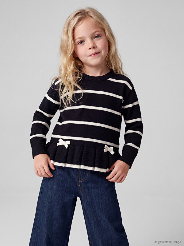 LCW Kids Crew Neck Striped Girls' Knitwear Sweater