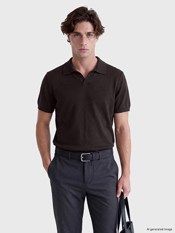 LCW Vision Polo Yaka Baklava Desenli Erkek Kazak