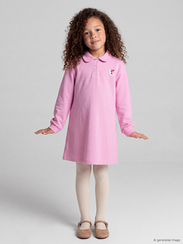 LCW Kids Polo Collar Printed Girls' Dress