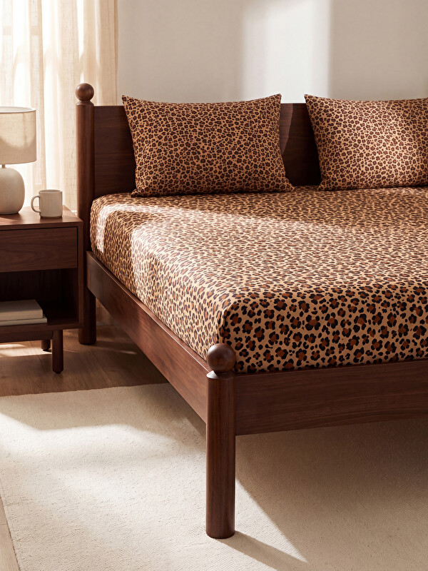 LCW HOME Leopar Desenli Çift Kişilik Çarşaf Seti
