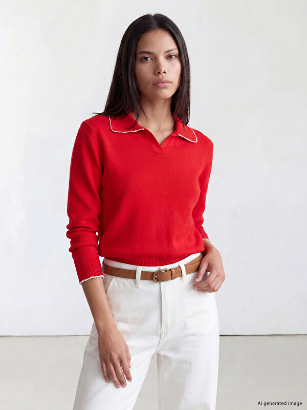 LCW Comfort Polo Yaka Kadın Triko Kazak