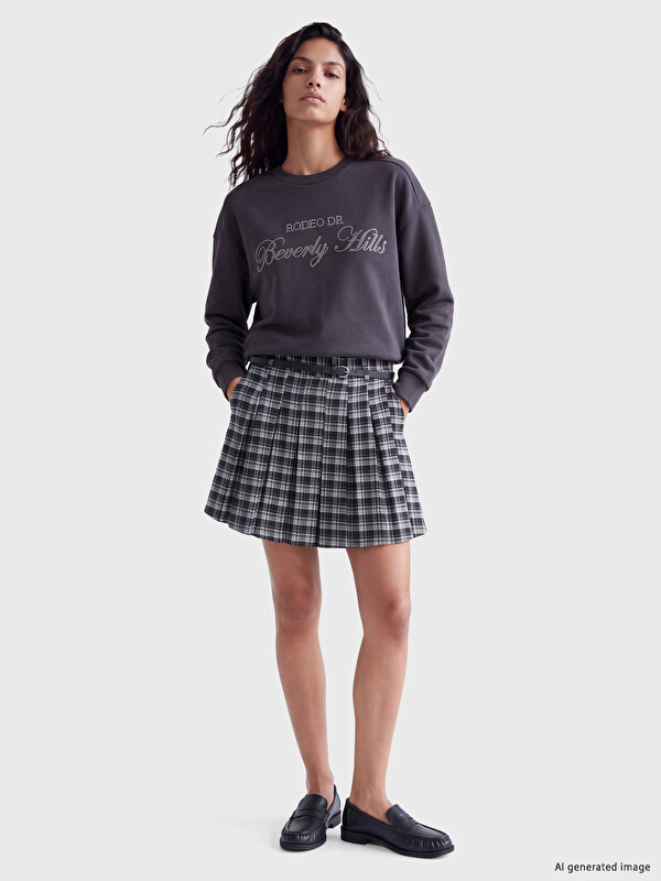 XSIDE Belted Plaid Pleated Mini Skirt