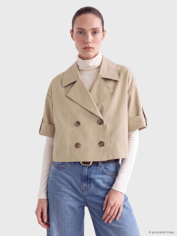 LCW Modest Double Breasted Collar Oversize Women's Trench Coat