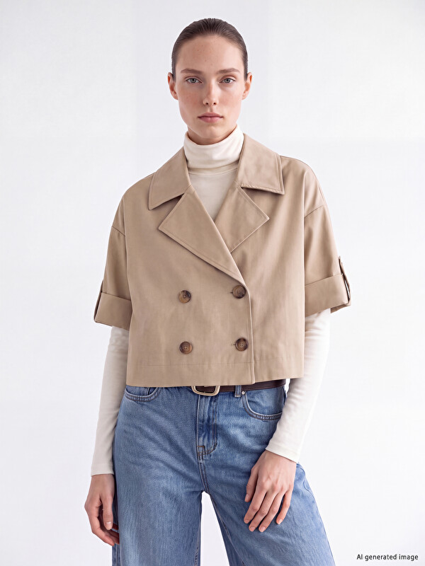 LCW Modest Double Breasted Collar Oversize Women's Trench Coat