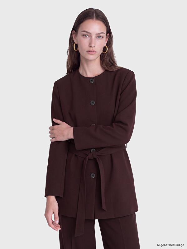 LCW Modest Crew Neck Sash Women's Jacket