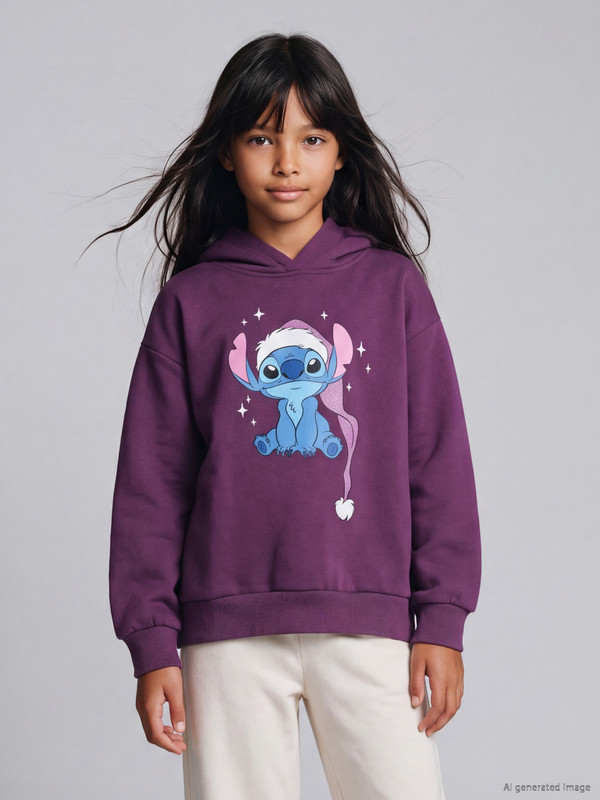 LCW Kids كنزة رياضية سميكة مطبوعة Stitch للبنات