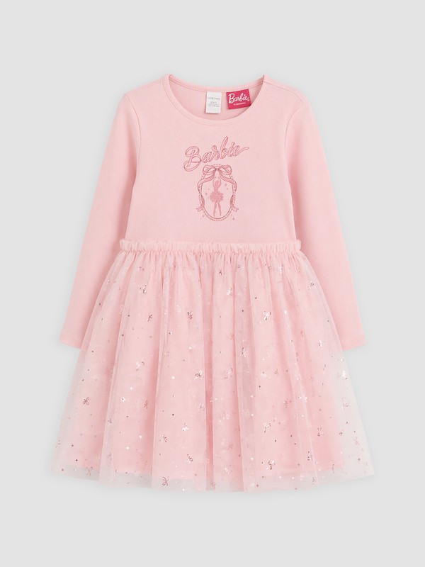 LCW Kids Barbie Baskılı Tütülü Elbise